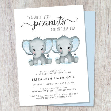 elephant twin boys baby shower invitation