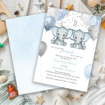 elephant twin boys balloon baby shower invitation