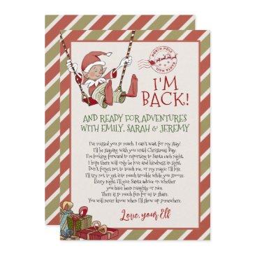 elf letter "i'm back" for christmas invitation