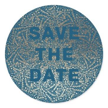 embellished formal elegant sea blue gold foil classic round sticker
