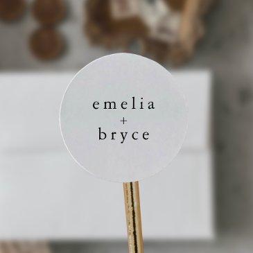 emelia unique neutral white black rustic wedding classic round sticker