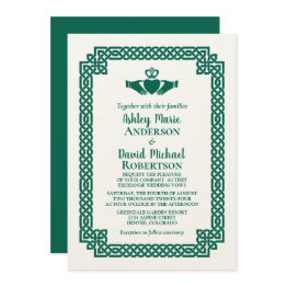Small Emerald Green Celtic Knot Claddagh Wedding Invitation Front View