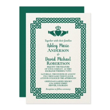 emerald green celtic knot claddagh wedding invitation