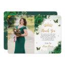 emerald green floral quinceañera sweet 16 photo thank you invitations