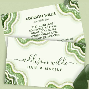 emerald green glitter agate geode luxe chic business invitations