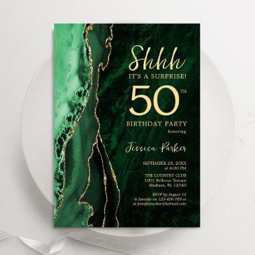 emerald green gold agate surprise 50th birthday invitation