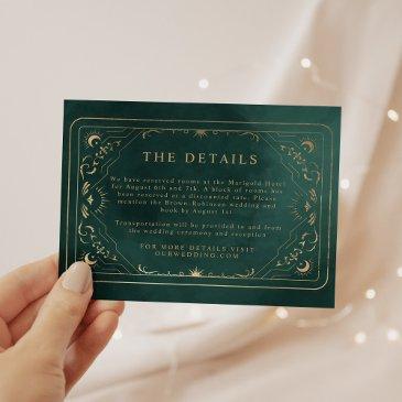 emerald green gold tarot celestial wedding details enclosure invitations