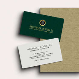 Small Emerald Green Leather Professional Round Gold Logo Business Invitations Front View
