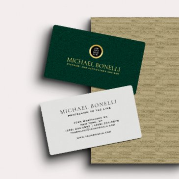 emerald green leather professional round gold logo business invitations