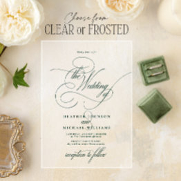 Small Emerald Green Modern Calligraphy Classic Wedding Acrylic Invitations Front View