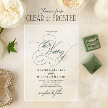 emerald green modern calligraphy classic wedding acrylic invitations