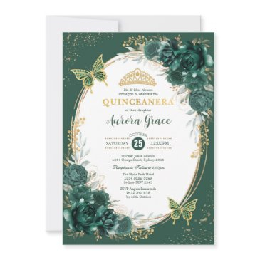 emerald green quinceañera mis quince 15 anos invitation