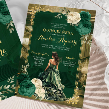 emerald green royal princess palace mis quince invitation