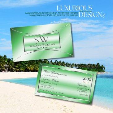 emerald green silver decor with monogram and logo business invitations