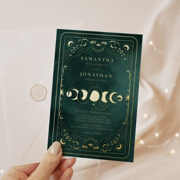 emerald green tarot celestial wedding gold foil invitation