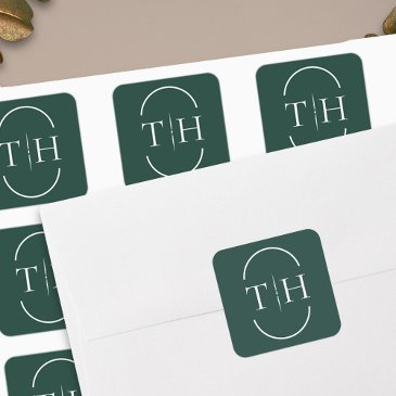 emerald green wedding monogram in oval frame square sticker