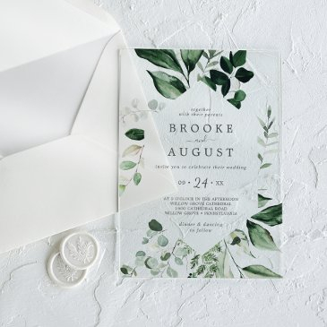 emerald greenery elegant autumn woodland wedding acrylic invitations