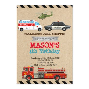 emergency vehicles birthday invitation