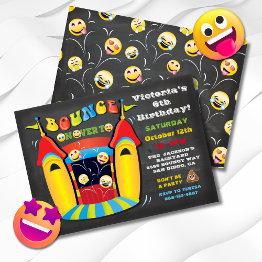 Small Emoji Chalkboard Bounce House Birthday Party Invitation Front View