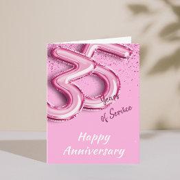 Small Employee Anniversary 35years Pinkballoon Fold Invitations Front View