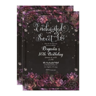 enchanted berry roses dark floral sweet 16 party invitation