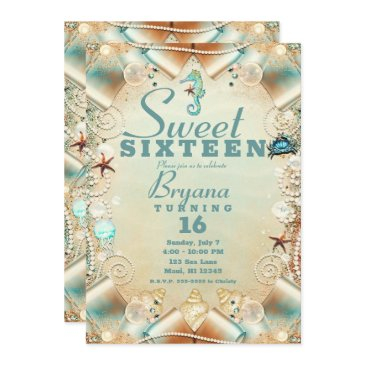 enchanted cream under sea pearls ribbon sweet 16 invitation