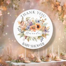 Small Enchanted Fairy Garden Thank You Baby Girl Shower Classic Round Sticker Front View