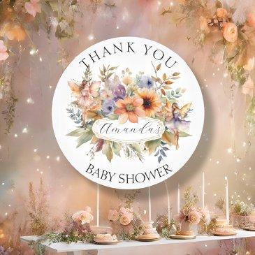enchanted fairy garden thank you baby girl shower classic round sticker