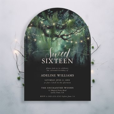 enchanted forest foliage arch fairytale sweet 16 invitation