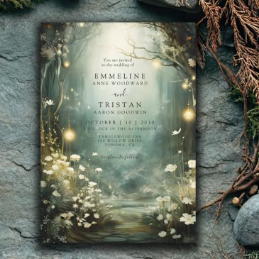 enchanted forest garden path green wedding invitation
