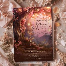 Small Enchanted Forest Glow Fantasy Woodland Sweet 16 Invitation Front View
