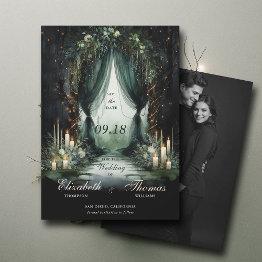 Small Enchanted Forest Moody Dramatic Photo Wedding Save The Date Front View