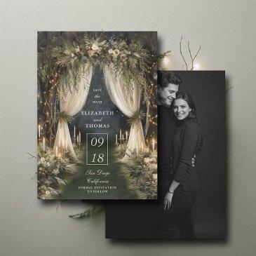 enchanted forest romantic canopy photo wedding save the date
