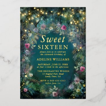 enchanted forest rose fairy woodland sweet 16 foil invitation