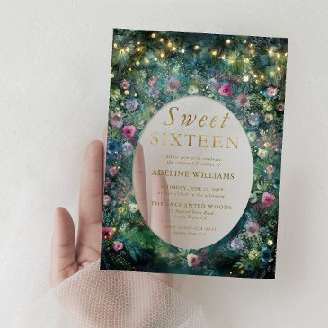 enchanted forest roses frame woodland sweet 16 acrylic invitations