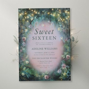 enchanted forest roses misty pink green sweet 16 invitation