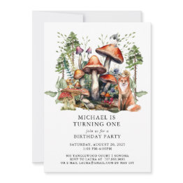 Small Enchanted Forest Woodlands Boy First Birthday Invitation Front View