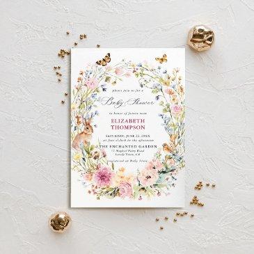 enchanted garden bunny bird butterfly baby shower invitation