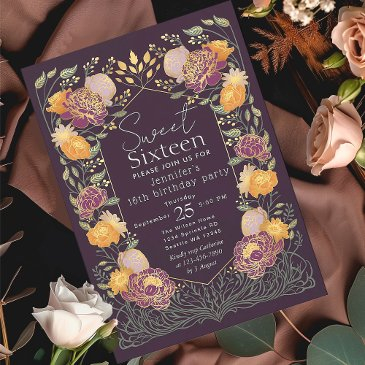 enchanted garden floral sweet 16 birthday invitation