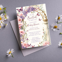 Small Enchanted Garden Pastel Butterflies Baby Shower Invitation Front View