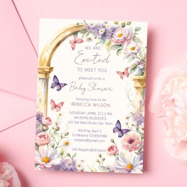 enchanted garden pastel butterflies baby shower invitation