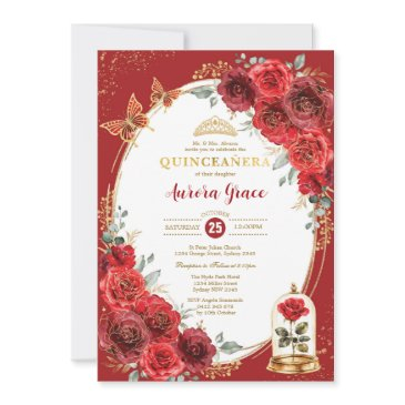 enchanted rose quinceañera 15th birthday party invitation