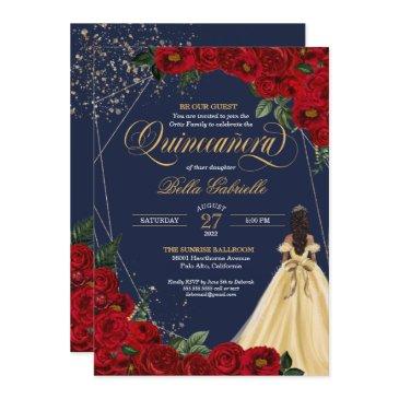 enchanted rose red & gold fairytale quinceañera invitation