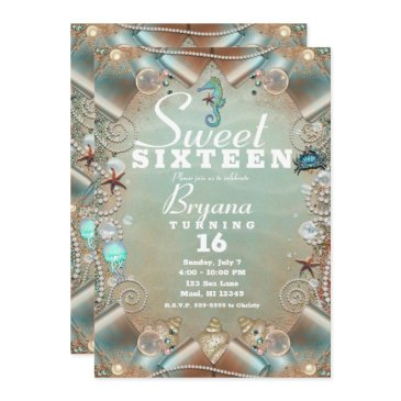 enchanted under the sea pearls & ribbon sweet 16 invitation