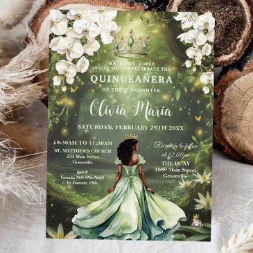 enchanting princess & frog green dress quinceañera invitation
