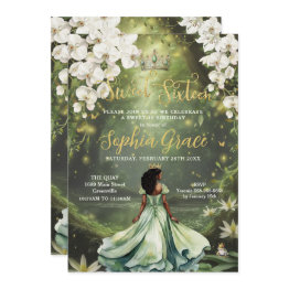 Small Enchanting Princess & Frog Green Dress Sweet 16 Invitation Front View