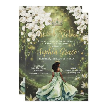 enchanting princess & frog green dress sweet 16 invitation