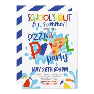 end of school pizza & pool party invitation