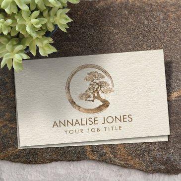 enso zen circle and bonsai tree pastel gold business invitations
