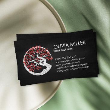 enso zen circle sakura tree - red cherry blossom business invitations